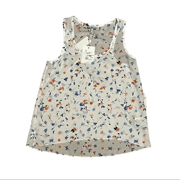 JOIE Tank Top Erla Floral Print Blouse Sleeveless White Side Slits XS - Picture 5 of 8